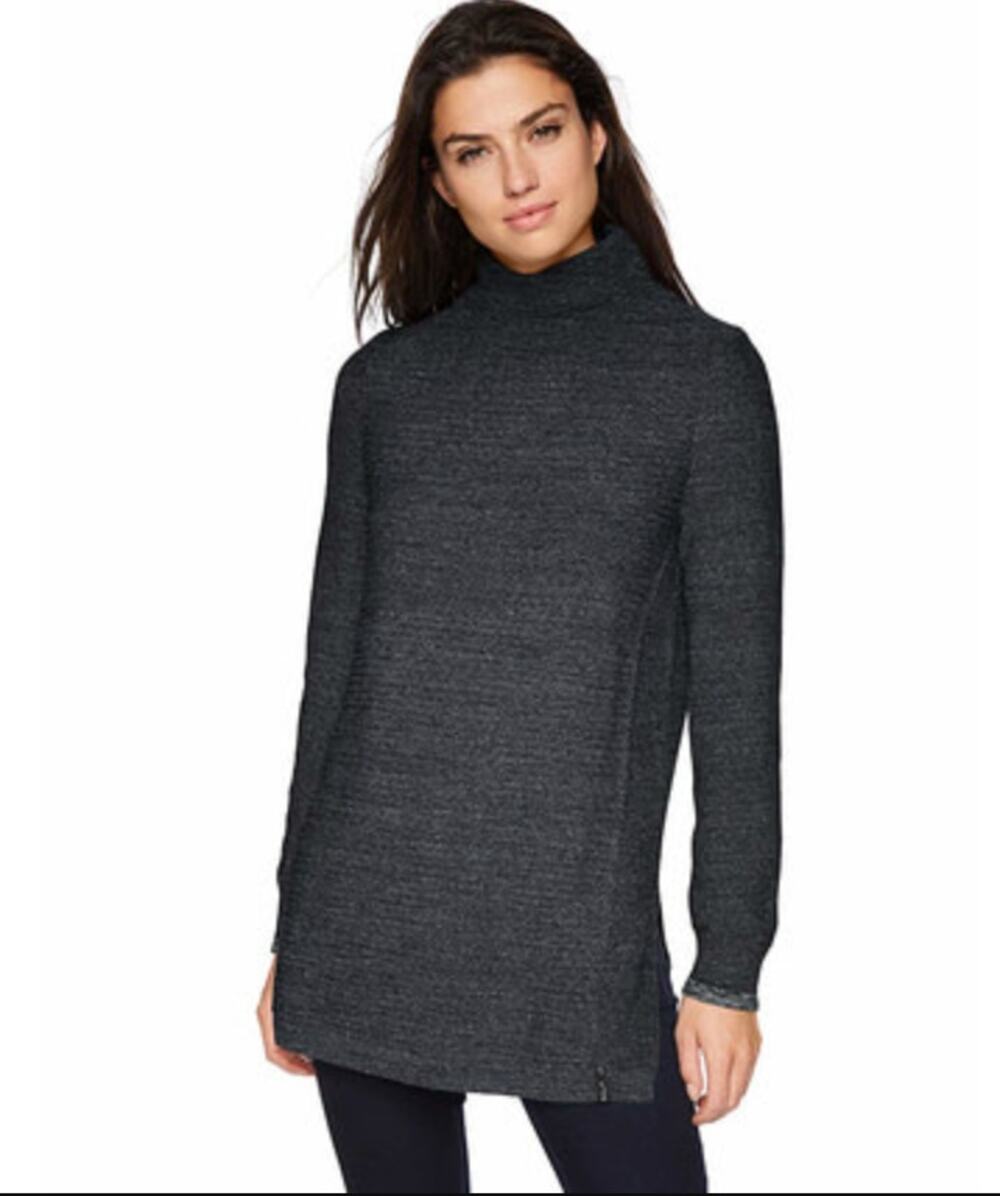 Woolrich Toketee Grey Mock Neck Ribbed Sweater Knit Long Tunic Top S Small